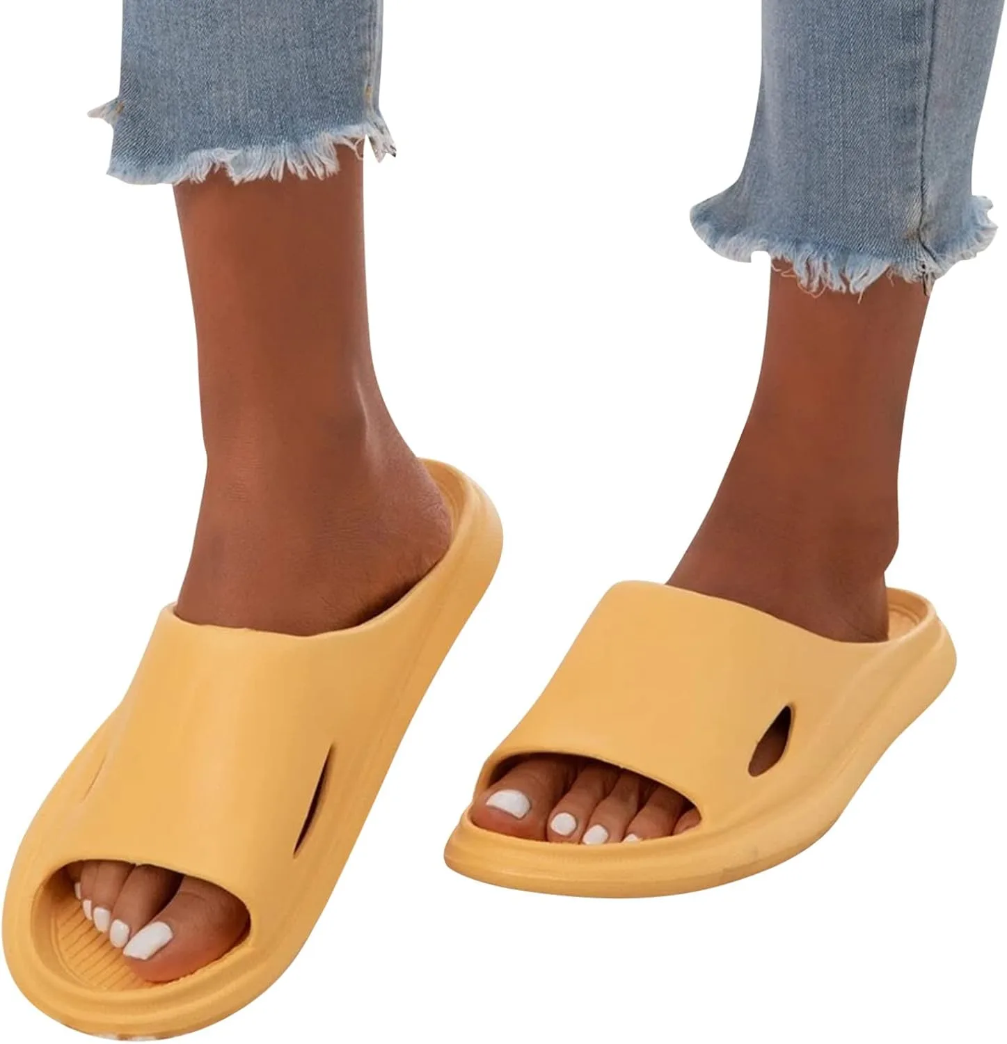 Женские тапочки и мужские тапочки мягкие и удобные для купания. Тапочки из ЭВА Легкие сандалии большого размера в домашних условиях шлепанцы Саналии на плоской подошве Пляжные сандалии Generisch, желтый — фото 4