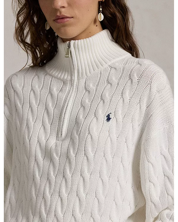 Свитер крупной вязки с молнией до середины груди от Ralph Lauren Ralph Lauren, белый — фото 4