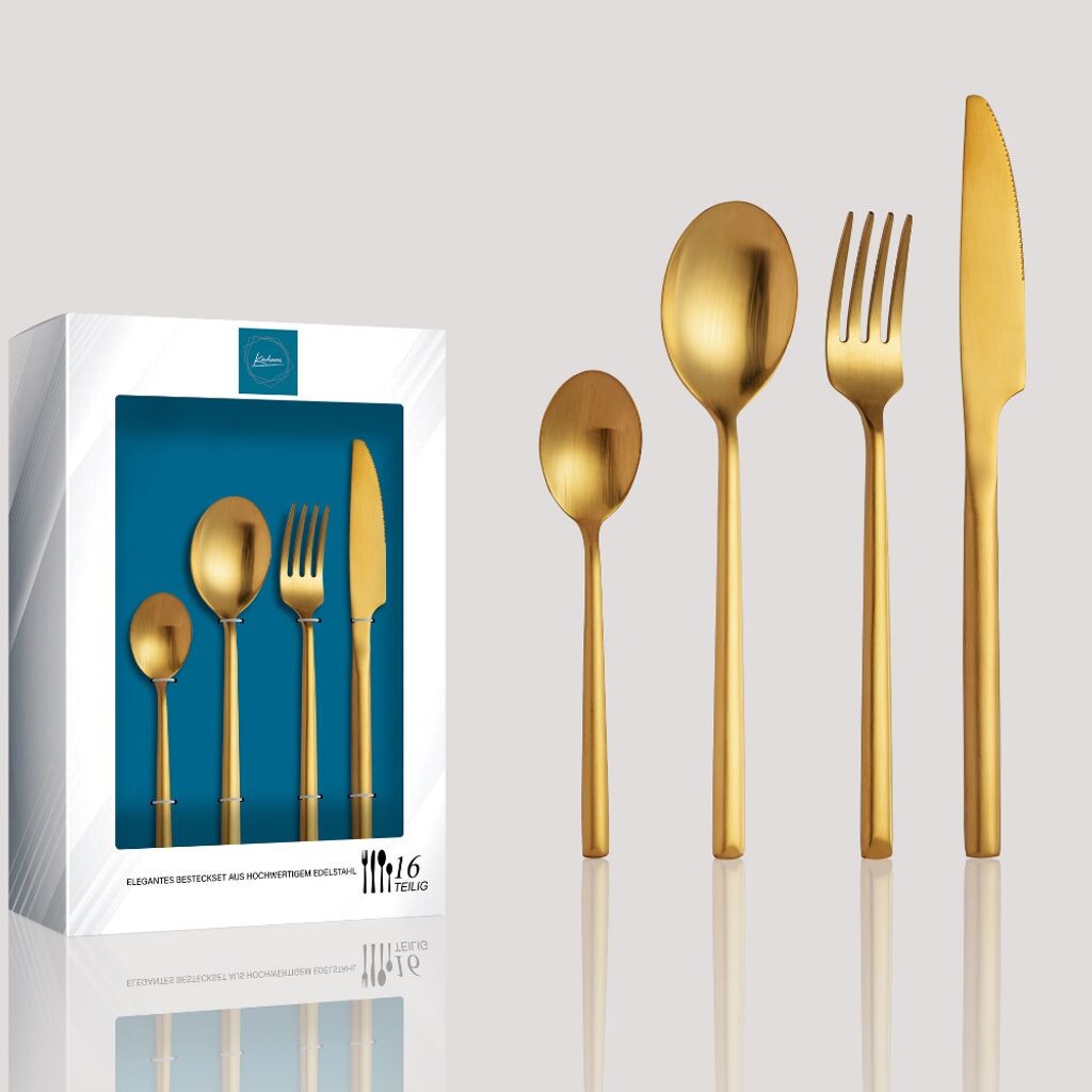 

Набор столовых приборов Kadum "Dieppe", 16 предметов, из матовой нержавеющей стали и столовых приборов позолоченного цвета