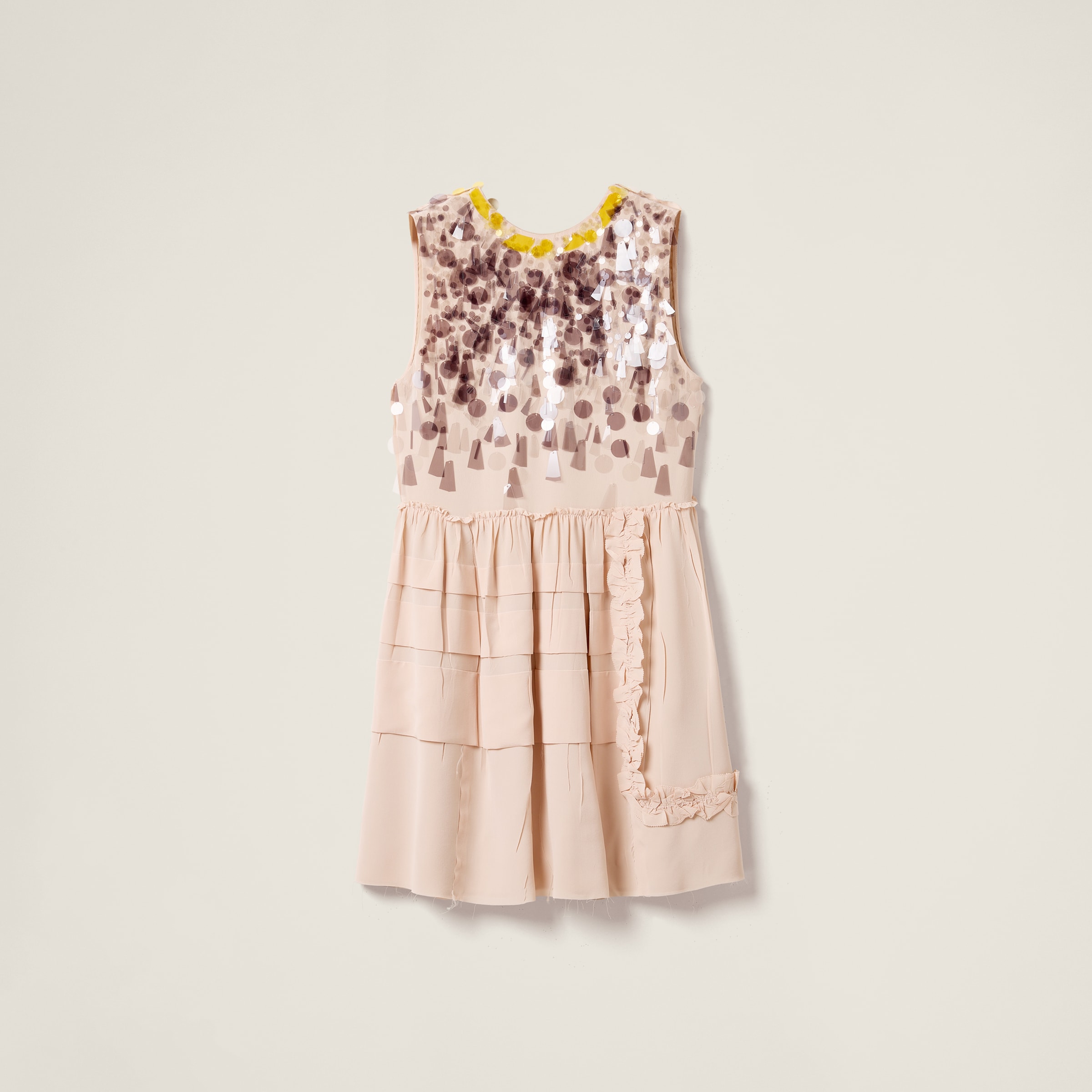 

Вышитое платье из марокена MIU MIU, персиковый