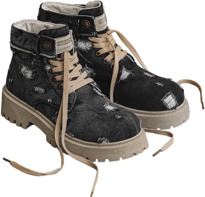 

Мужские винтажные высокие кеды, повседневные и стильные западные ковбойские ботинки, ботинки на шнуровке для комфорта в любое время года с прочной подошвой из ПВХ Hchctry, черный