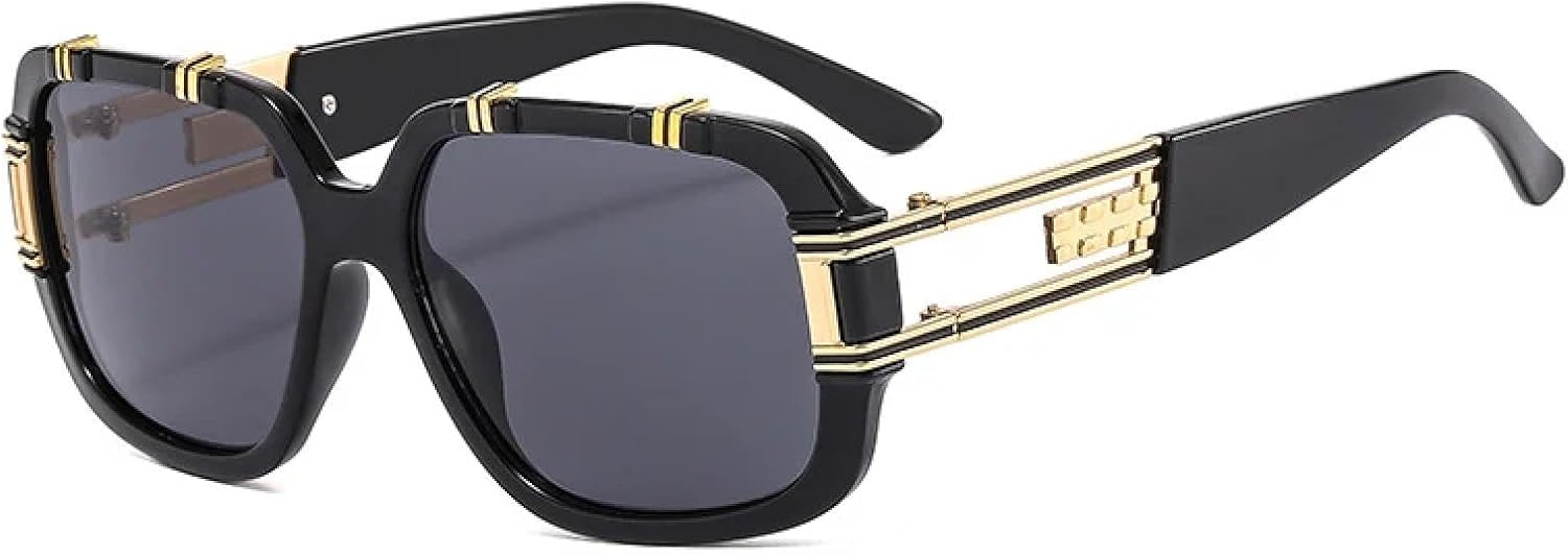 

Солнцезащитные очки в крупной оправе для мужчин и женщин, в стиле ретро, ​​металлические, для активного отдыха, путешествий, вождения, езды на мотоцикле, защита от УФ-излучения UV400 TKKTLLT, Black Gray