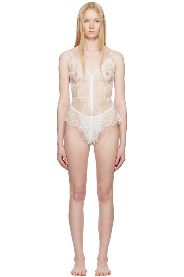 

Ультратонкое кружевное боди-тедди Skims, цвет marble