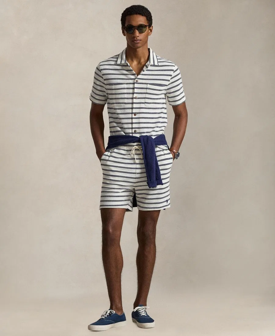 Мужские полосатые облегающие шорты Polo Ralph Lauren, Pale Cream/Newport Navy — фото 2