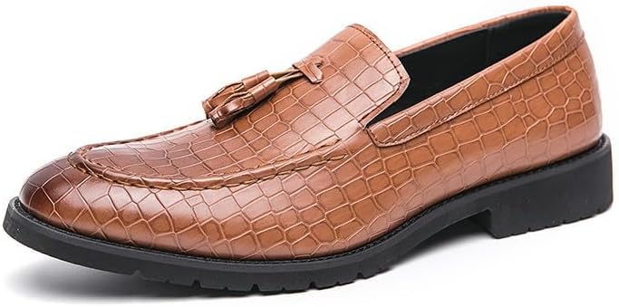 

Мужские лоферы Santimon с кисточками и узором под крокодила, роскошные кожаные туфли без шнурков для свадеб, вечеринок и повседневного делового стиля, коричневый