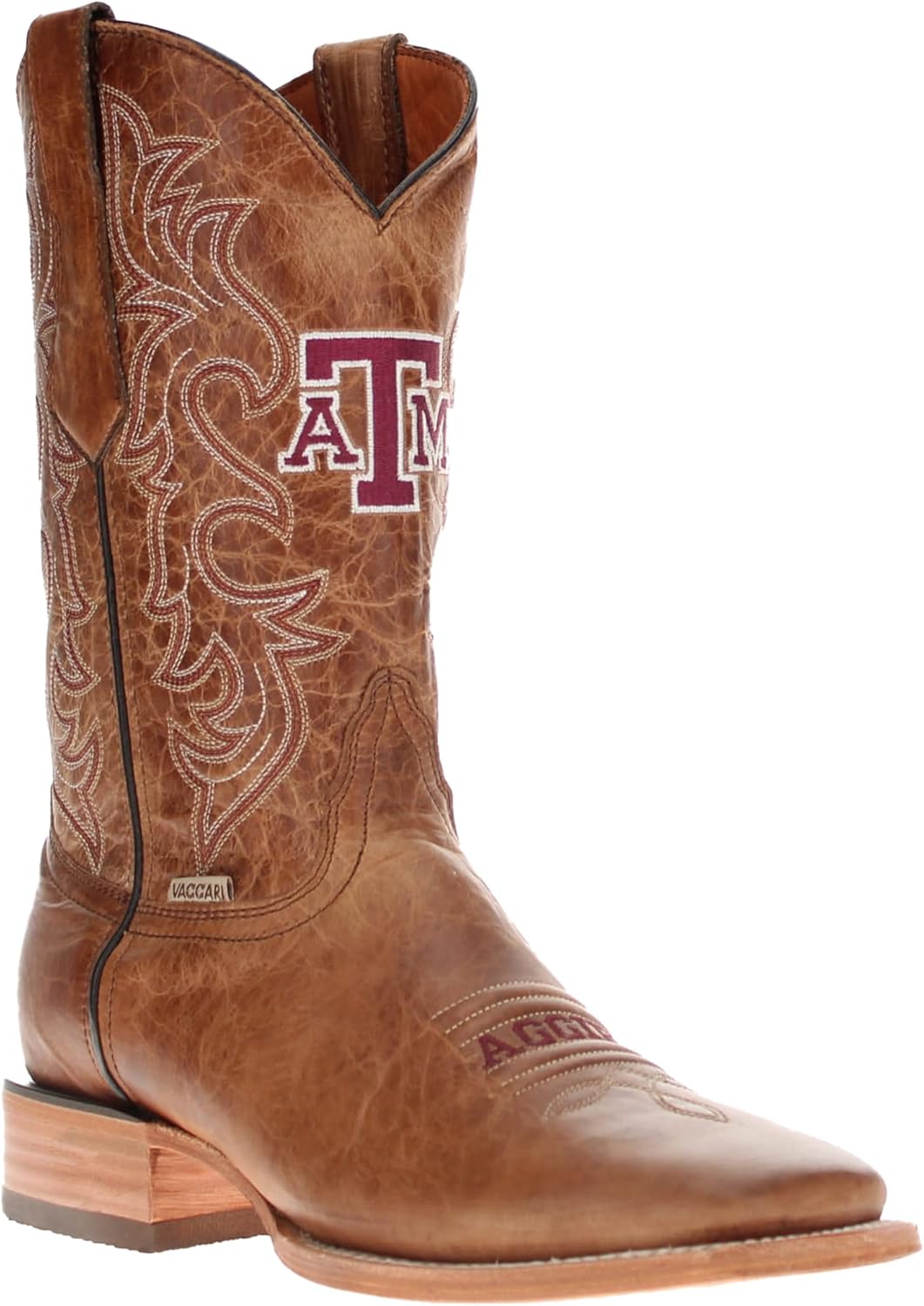 

Мужские ковбойские сапоги Vaccari Luke из натуральной кожи с вышивкой NCAA, широким квадратным носком, 7 Texas A&m Aggies