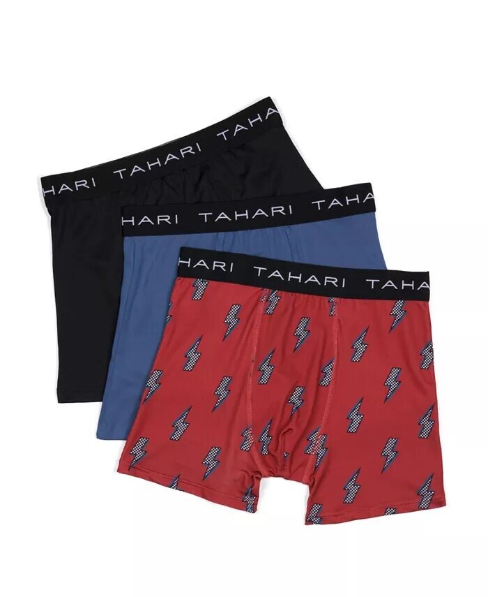 

Комплект из 3 однотонных боксеров с принтом и поясом с логотипом для мальчиков Tahari, красный