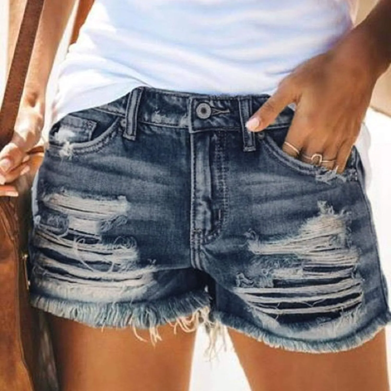 Женские шорты джинсовые Distressed High Waisted с рваным краем — фото 2