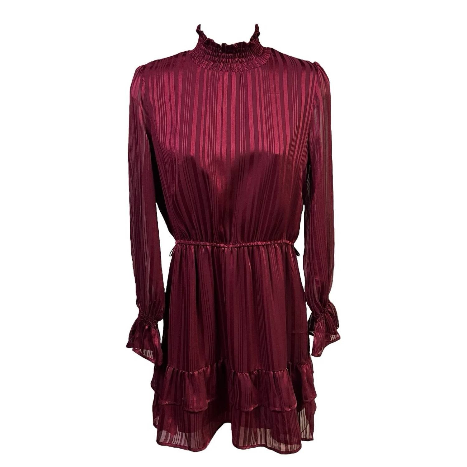 

DRESS FORUM Женское мини-платье с воротником-стойкой, оборками и многоярусным подолом, бордового цвета