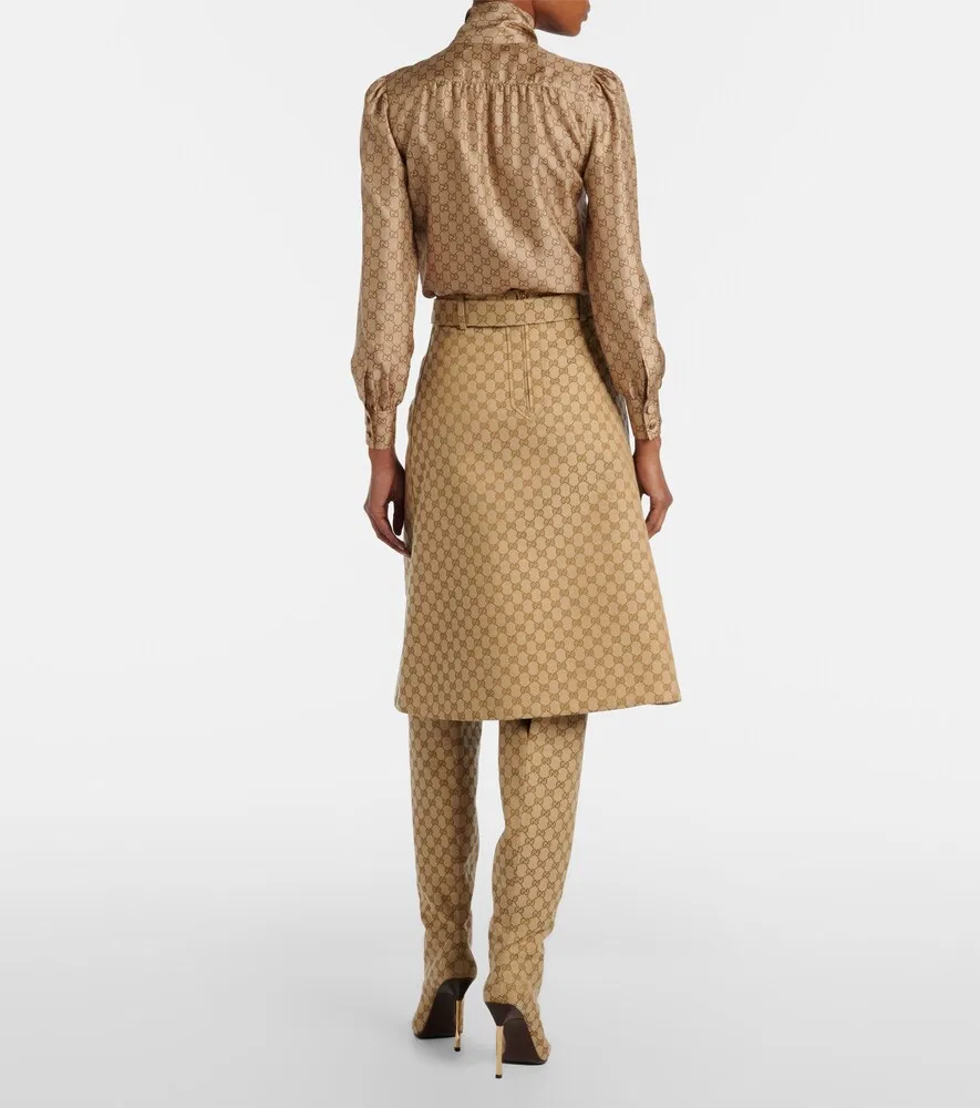 Юбка миди Gucci GG Canvas, с кожаной вставкой, бежевый — фото 3