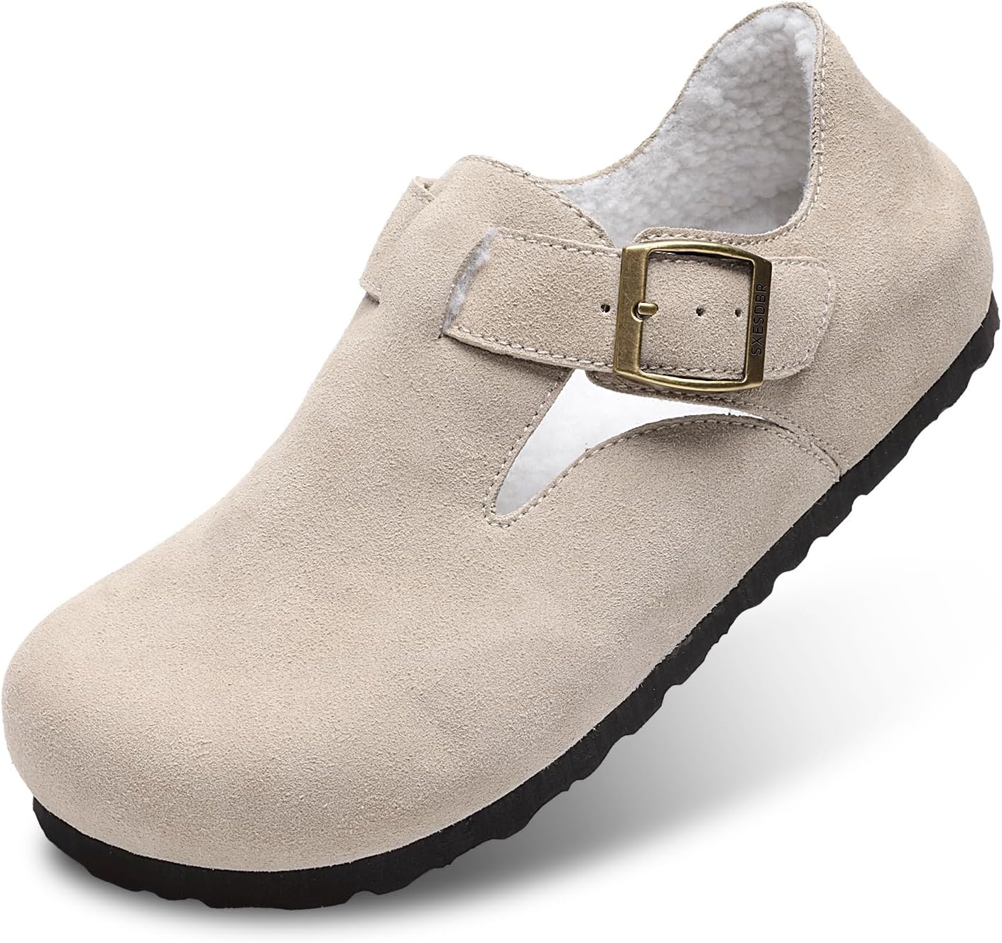 

Женские и мужские замшевые сабо SXESDBR с меховой подкладкой, плюшевые кожаные мюли с пробковой подошвой и поддержкой свода стопы, Aprico