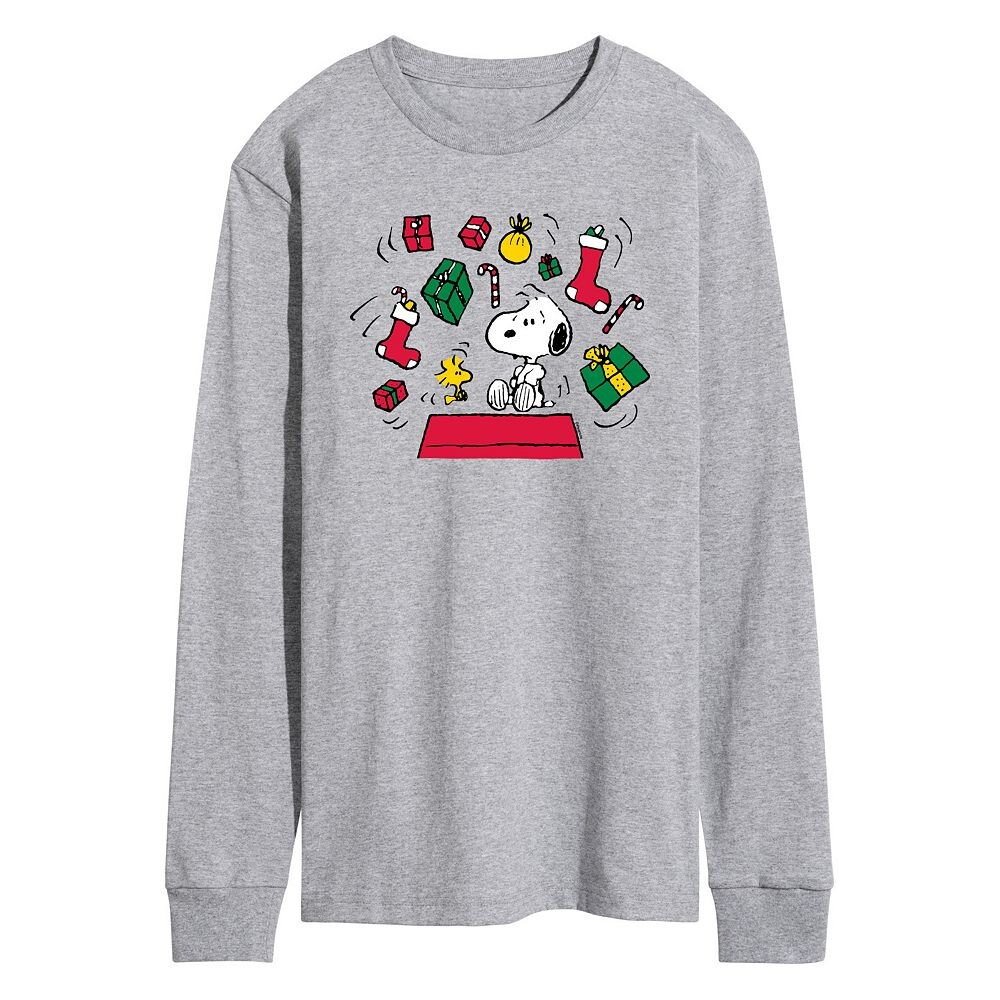 

Мужская рождественская футболка с длинными рукавами и рисунком Peanuts Snoopy & Woodstock Licensed Character, цвет Heather Gray