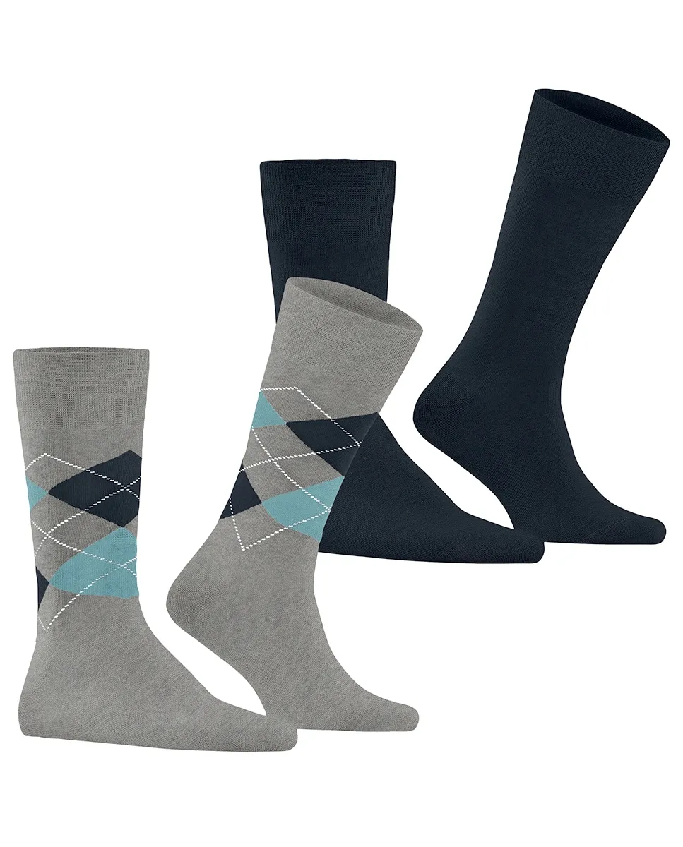 

Набор из двух мужских носков: один однотонный, другой с ромбами Burlington, серый