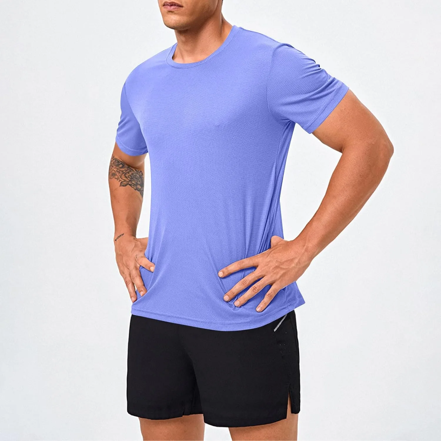 Мужская однотонная футболка для спорта, Stretch Casual с коротким рукавом и круглым вырезом — фото 2