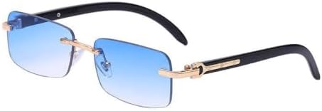 

Ретро солнцезащитные очки без оправы для женщин, модные маленькие прямоугольные солнцезащитные очки для мужчин, винтажные солнцезащитные очки без оправы MTZJH, C3 Gold Blue