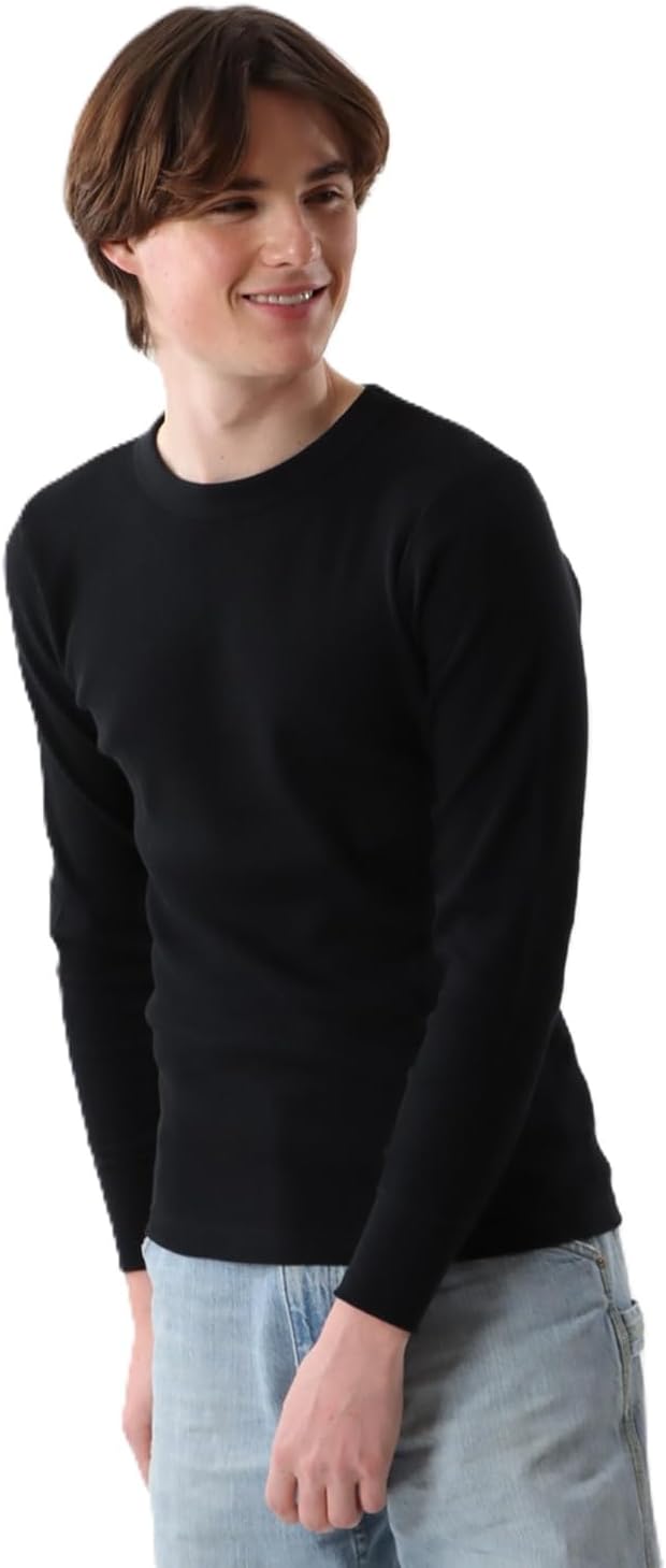 

Мужская футболка Hanes HM4-Q103 с длинным рукавом, термофутболка, защита от холода, теплая, круглый вырез, длинный рукав, однотонная, вафельная, BEEFY Thermal Crew Neck, черный