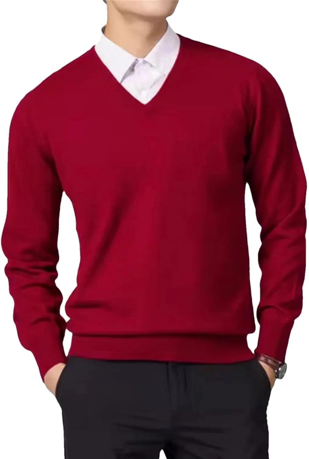 

Мужской вязаный пуловер с V-образным вырезом из кашемира