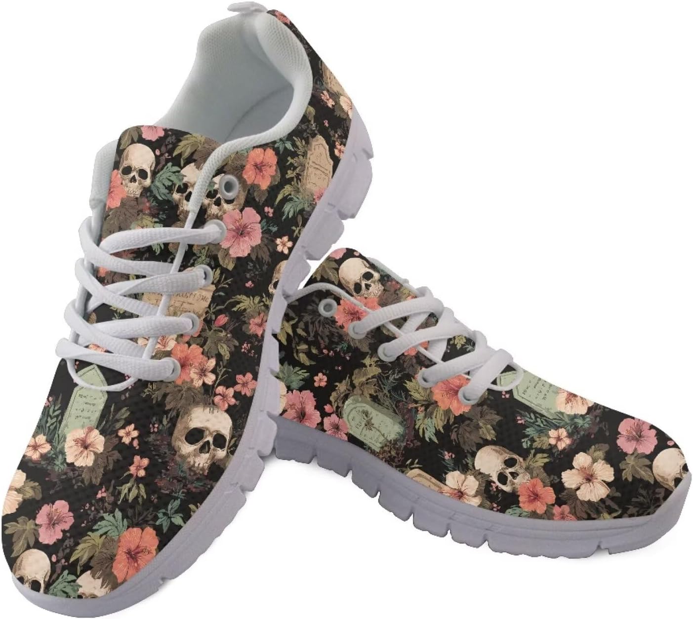 

Мужские беговые кроссовки GIFTPUZZ Halloween с сетчатой тканью, легкие и дышащие, размеры 38-48, Skulls Flowers Pattern