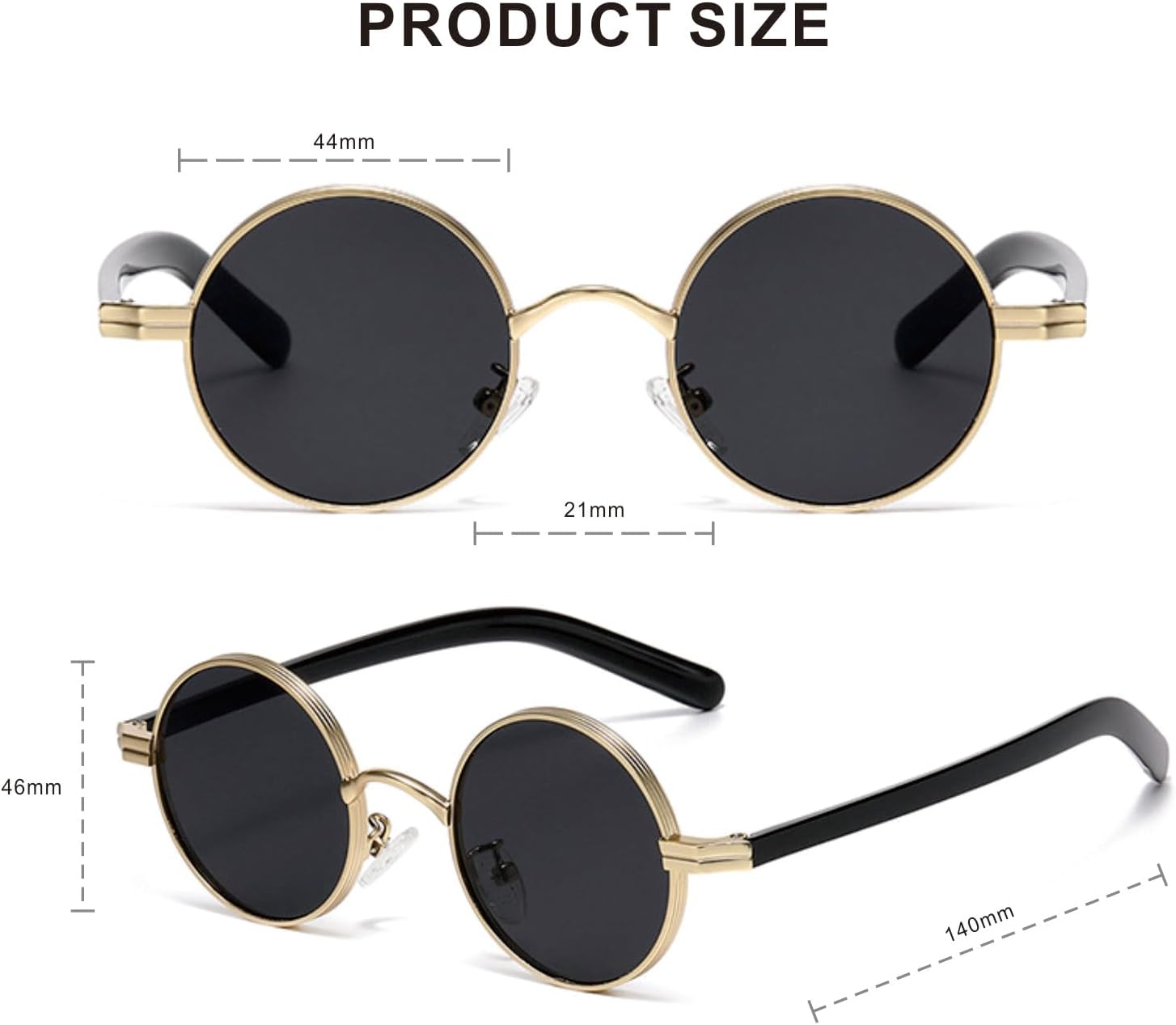 

Солнцезащитные очки Kiduo Retro Small Round Sunglasses Metal Hippie Circle Style Sun Glasses for Men Women 9022 в стиле ретро, ​​маленькие круглые, металлические, для мужчин и женщин Kyiduo, Golden/Black