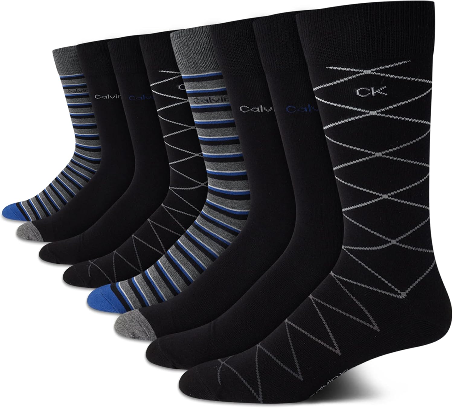 

Мужские носки Calvin Klein под повседневную одежду - 8 пар мягких рабочих носков из хлопковой смеси для мужчин, для повседневного делового и официального ношения, Black Pattern