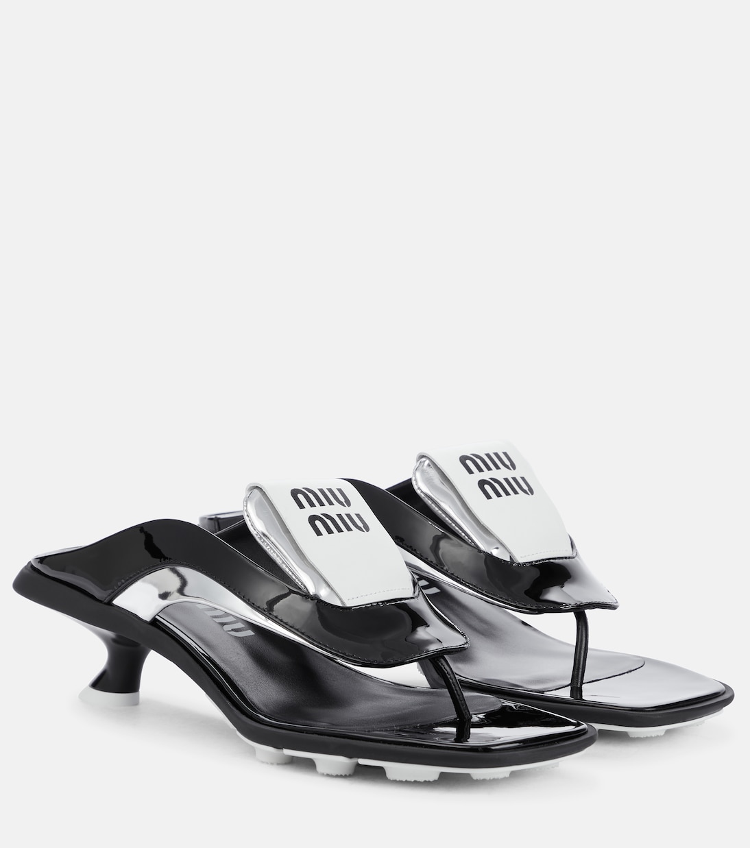 Сандалии из лакированной кожи Miu Miu, Nero + Argento