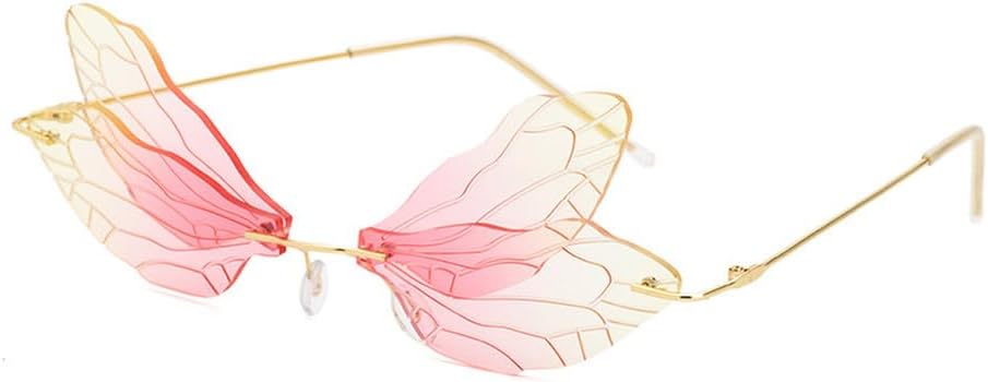 

Солнцезащитные очки без оправы «Стрекоза» для женщин, модные солнцезащитные очки с крыльями для мужчин, забавные солнцезащитные очки для вечеринок, унисекс, уникальные очки WNCKSQ, C7pinkyellowgradient