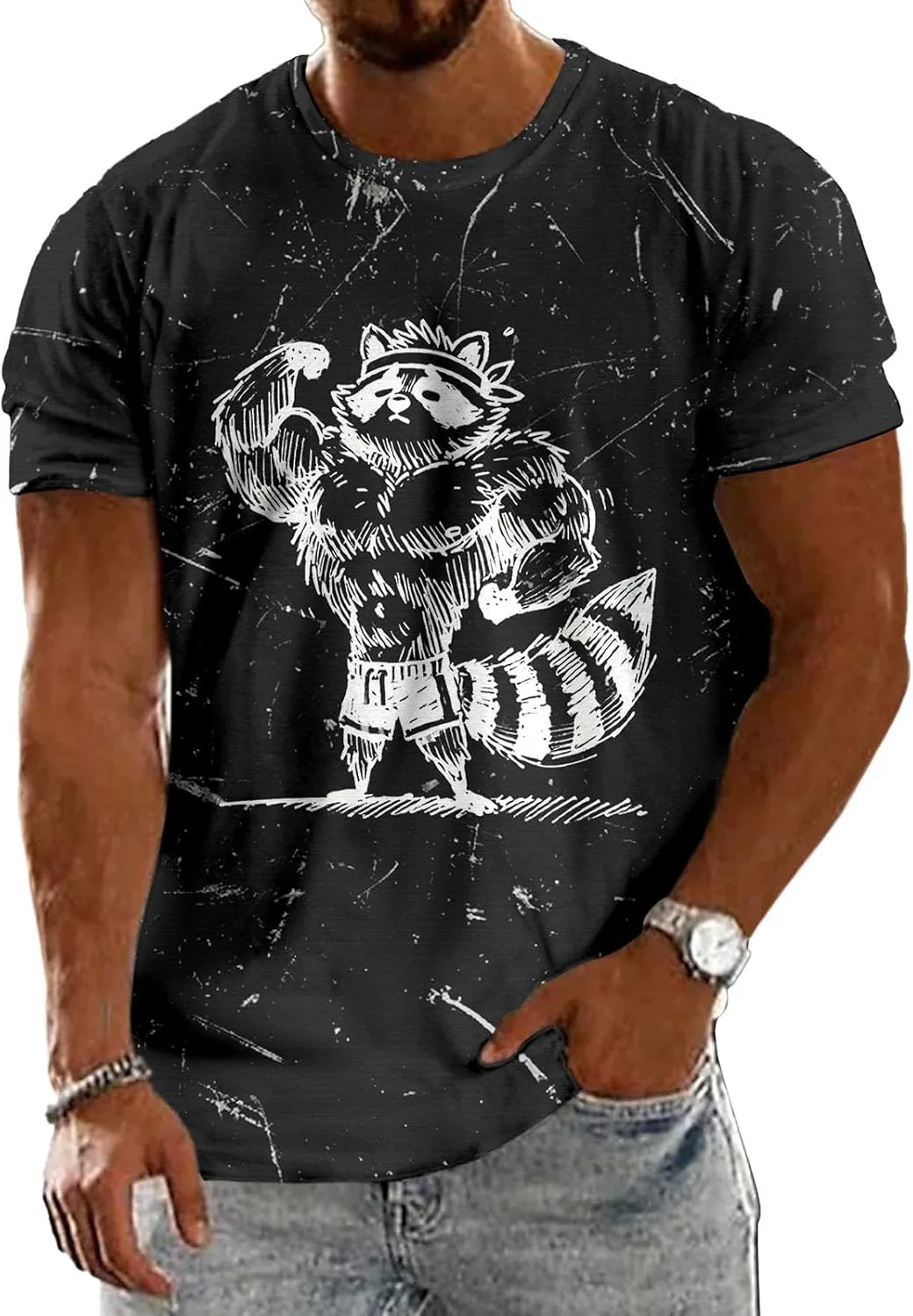 

Мужская футболка с принтом енота, короткий рукав, Regular Fit