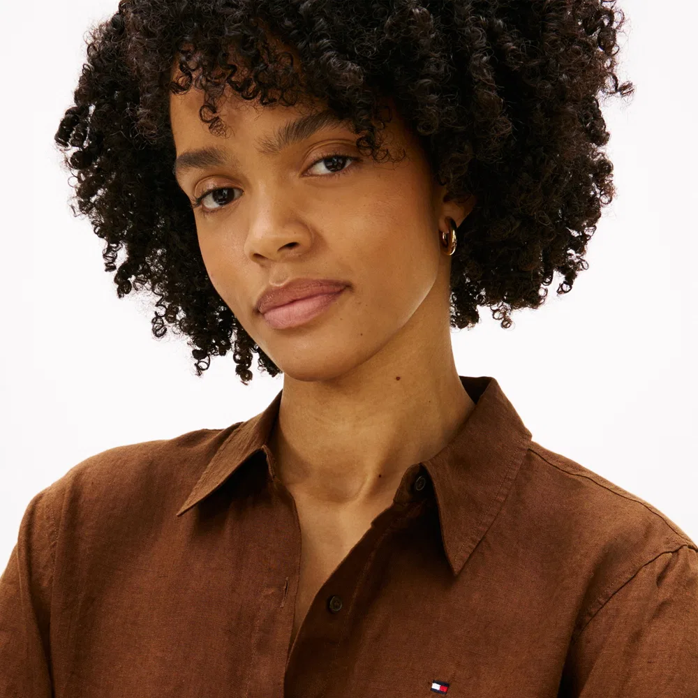 Женская сезонная льняная рубашка коричневого цвета от Tommy Hilfiger Women — фото 4
