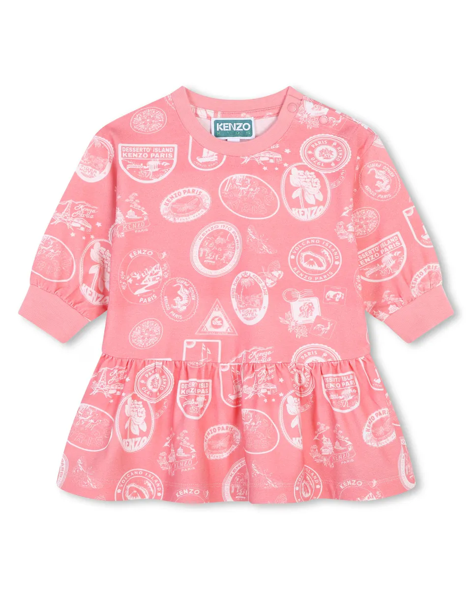 

Платье для девочки с длинными рукавами и принтом Kenzo Kids, розовый