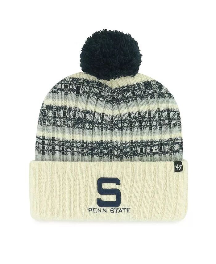 

Мужская кремовая вязаная шапка Penn State Nittany Lions Vintage Tavern с манжетами и помпоном '47 Brand