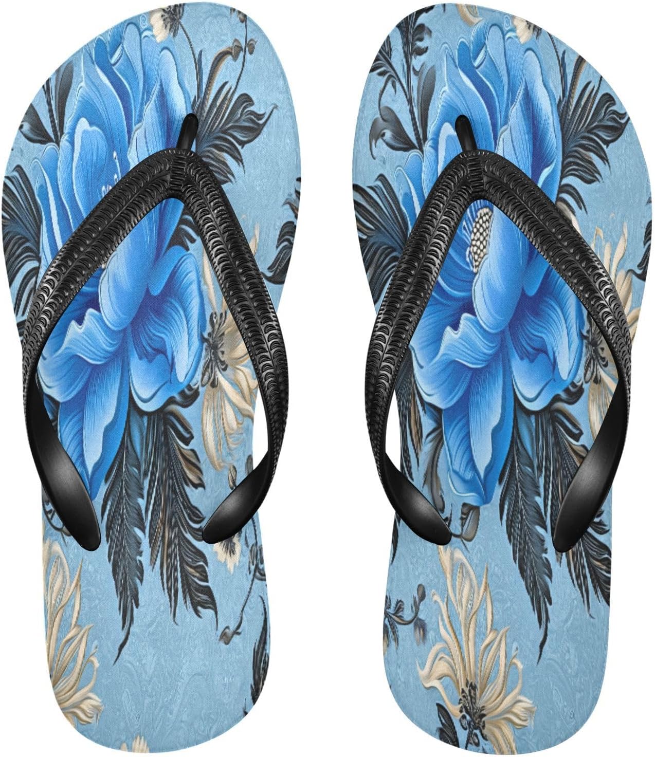 

Шлепанцы с голубым цветочным узором и листьями, пляжные сандалии-вьетнамки, резинескользящие летние тапочки для ходьбы, обувь для женщин и мужчин Sinestour