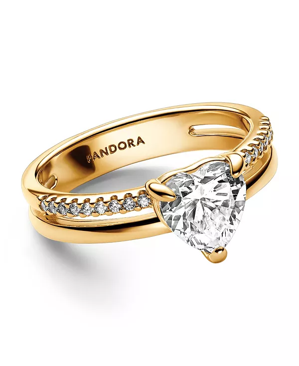 

Кольцо в форме сердца с покрытием из 14-каратного золота и прозрачным кубическим цирконием Pandora, gold