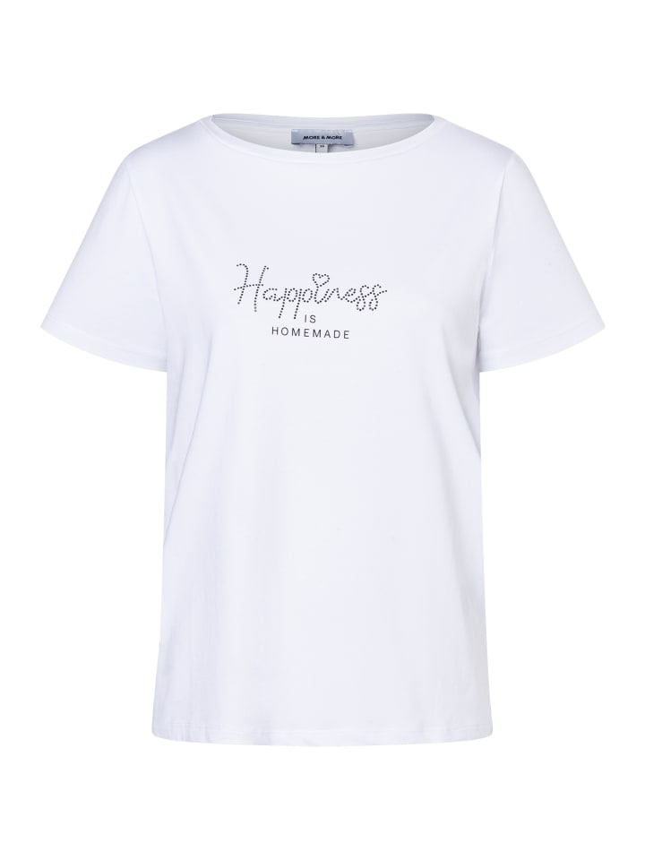 

More & More Эластичная футболка с короткими рукавами и белой надписью, украшенной стразами