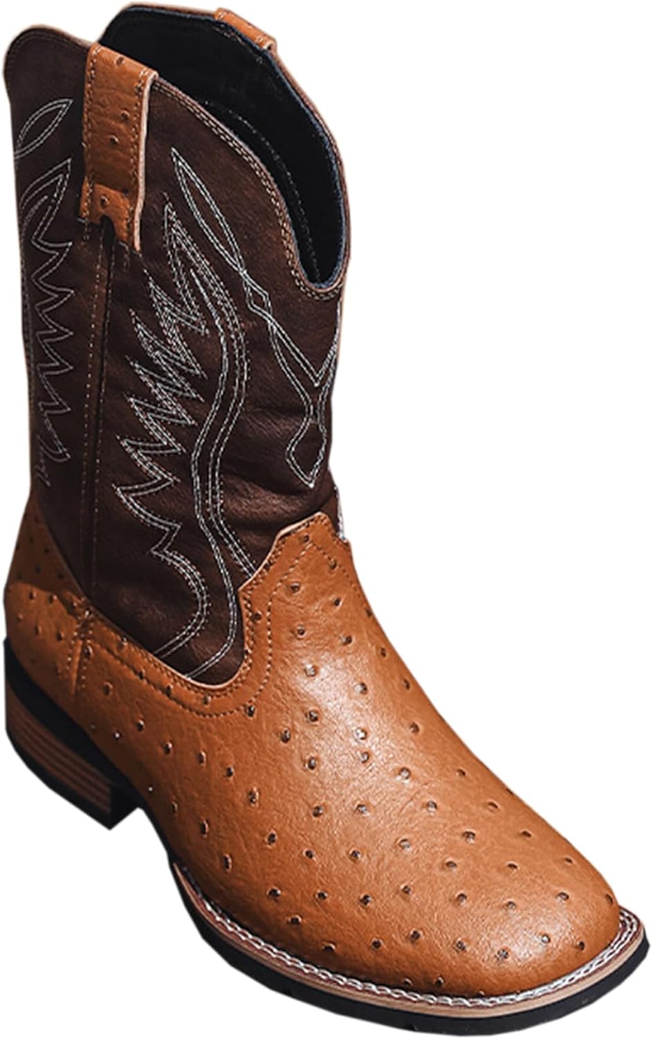 

Мужские спортивные ковбойские ботинки JUNQIAKO с широкой круглой ноской, классические модные вышитые противоскользящие деревенские обувь, коричневый