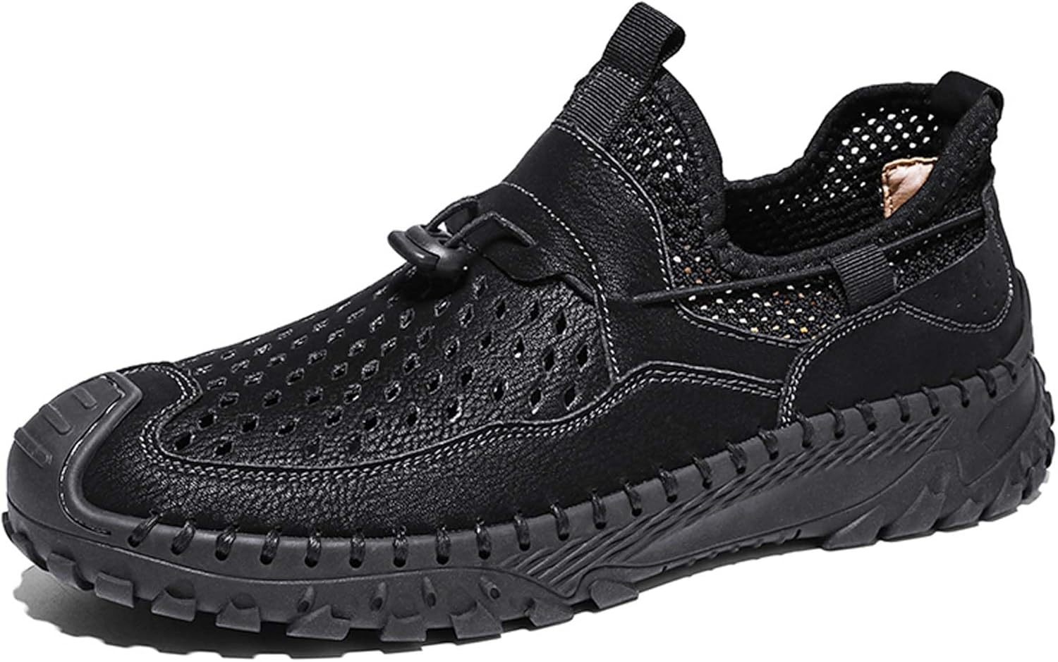 

Мужские летние кроссовки для активного отдыха на улице, дышащие сетчатые, повседневные, противоскользящие, с отверстиями, для ходьбы, вождения и работы Generic, черный