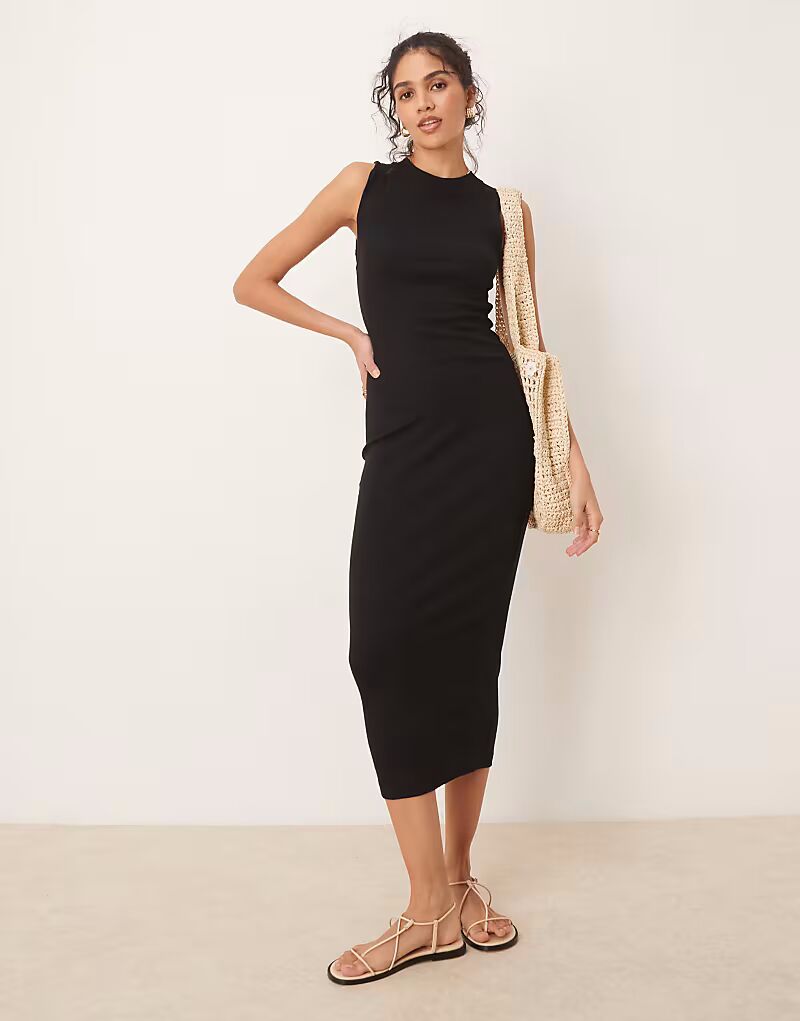 

Платье-майка миди в рубчик в стиле 90-х годов ASOS DESIGN черного цвета
