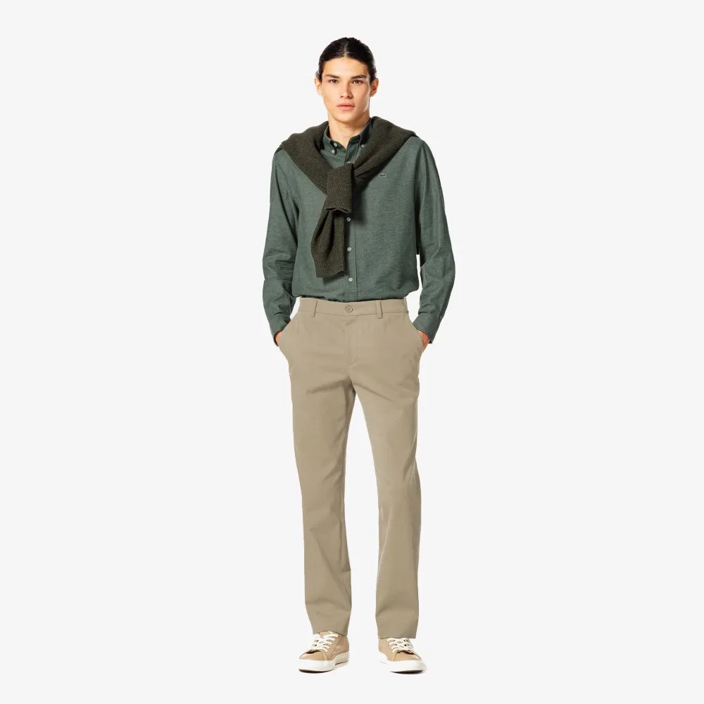 Мужская фланелевая рубашка в клетку тёмно-зелёного цвета от Lacoste — фото 4