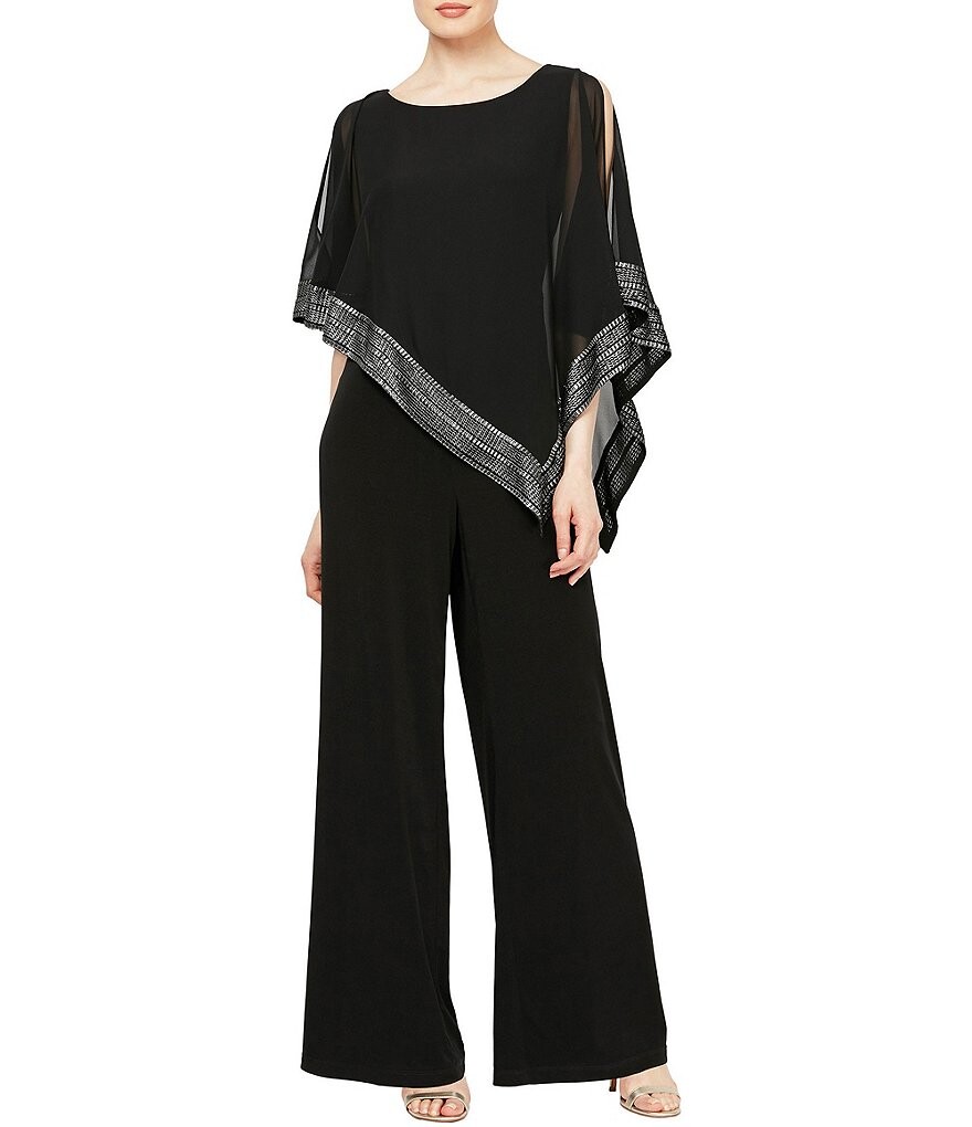 

Асимметричный комбинезон-накидка Ignite Evenings Petite Size с отделкой фольгой, черный