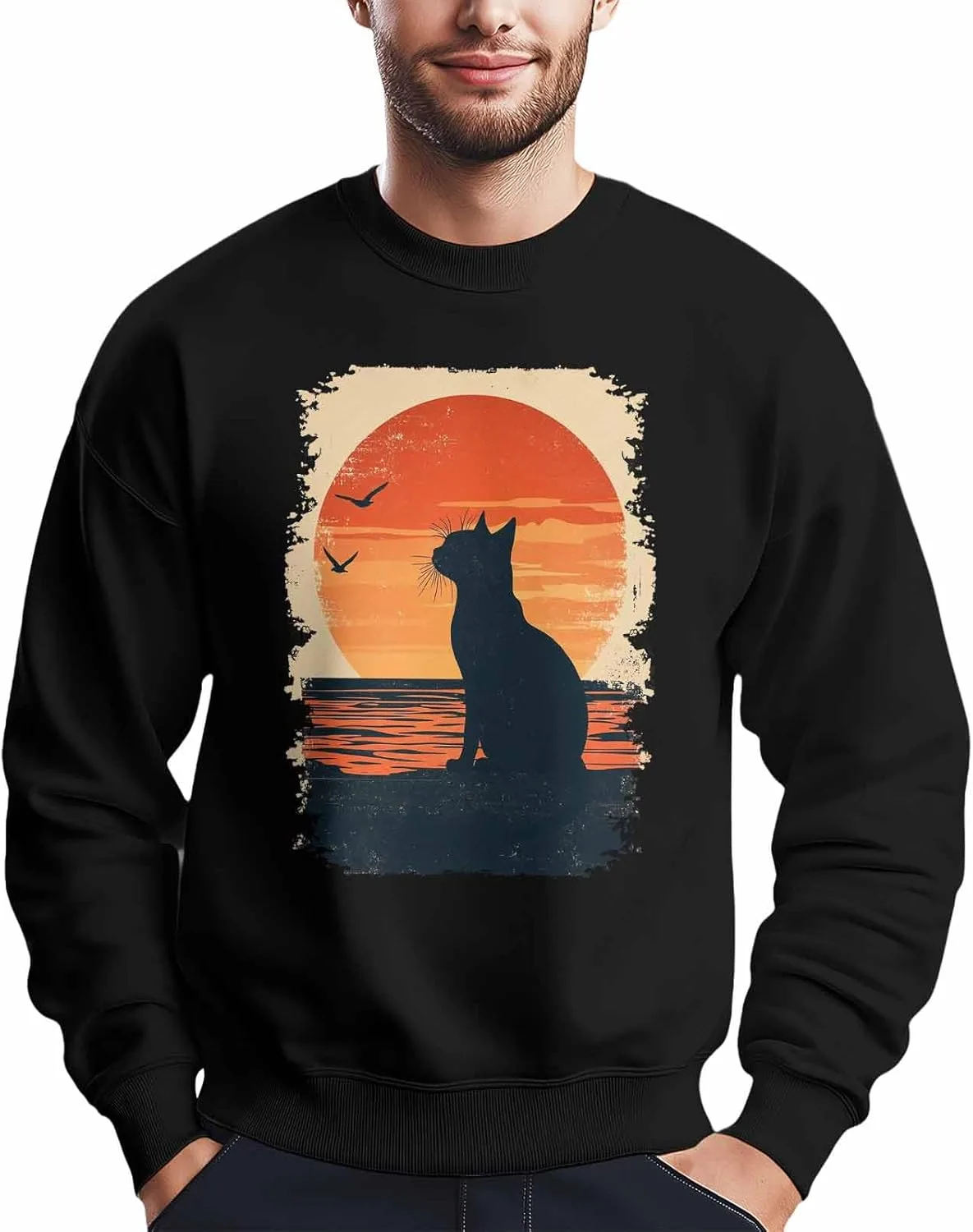 

Мужской свитшот с принтом кота в стиле sunset art Winvebermior