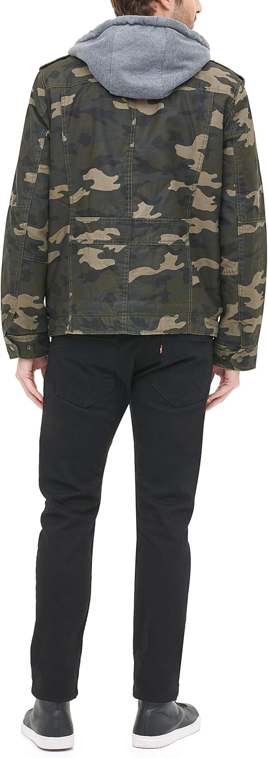 Мужская военная куртка Levi's из стираного хлопка с капюшоном (стандартные размеры, большие и высокие), Camo/Quilted Lining — фото 2