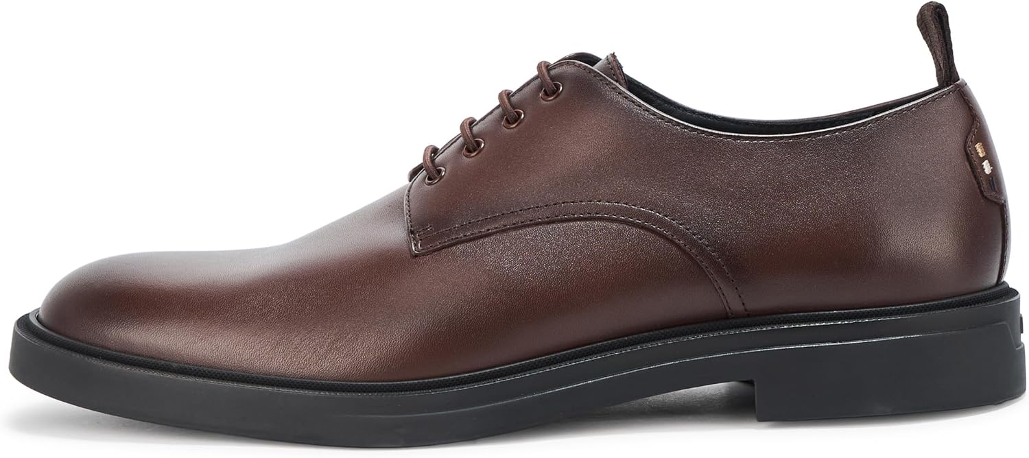 BOSS Мужские туфли Calev Derby из кожи Oxford Flat, Cappuccino Brown — фото 2