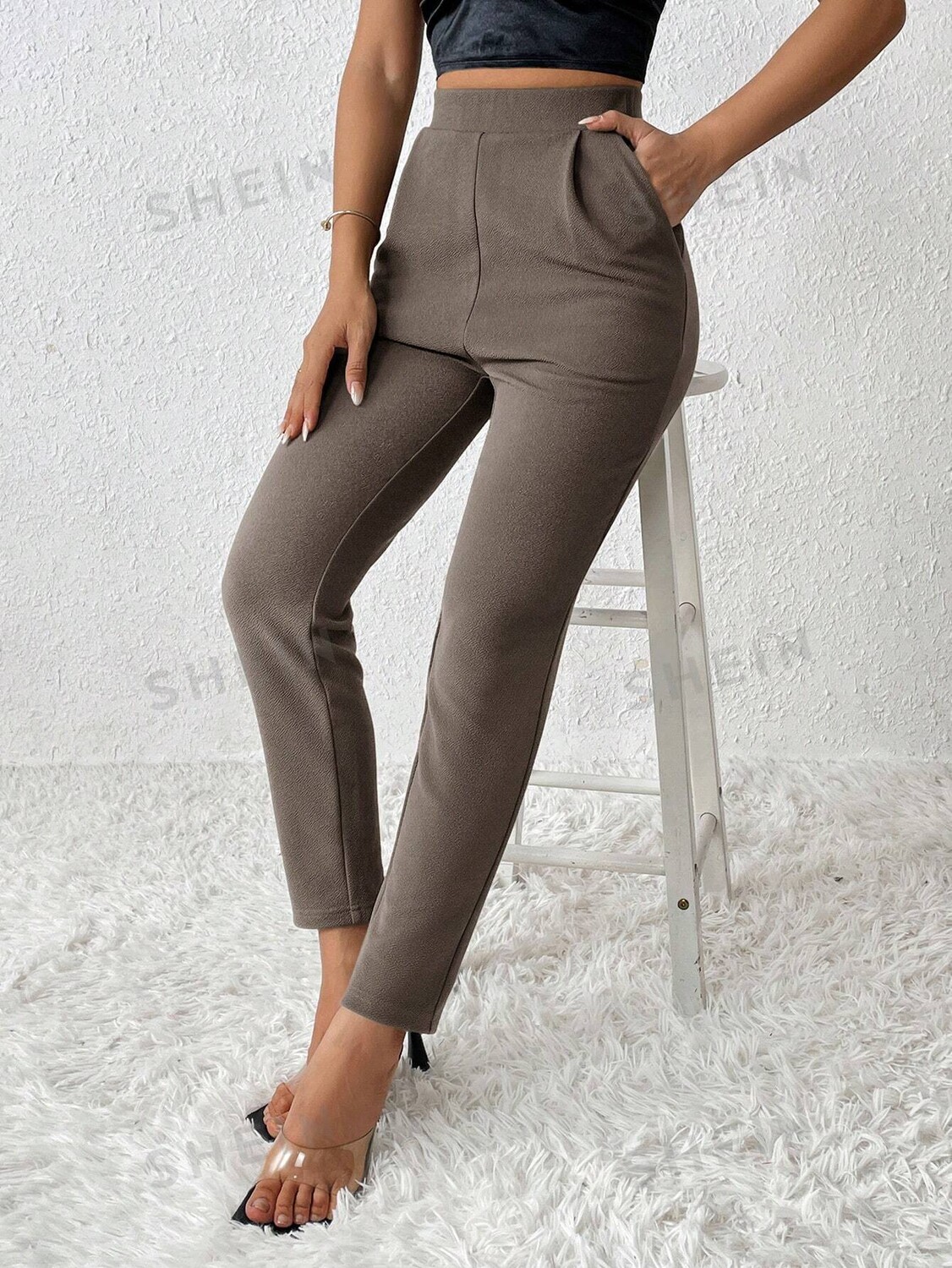 

Брюки зауженные Shein Petite женские, кофейный