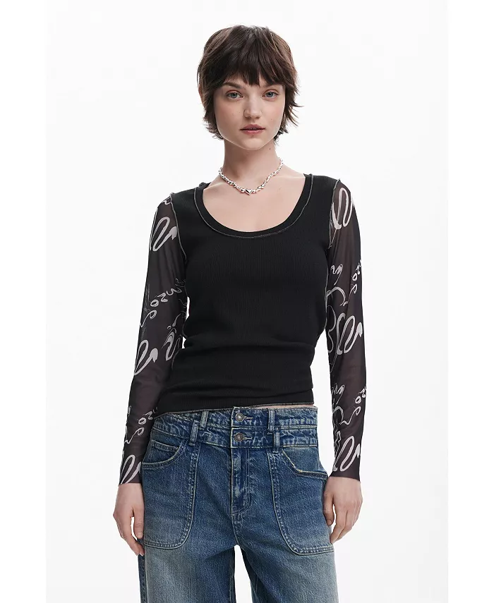

Женская футболка с надписью на рукаве Desigual, черный