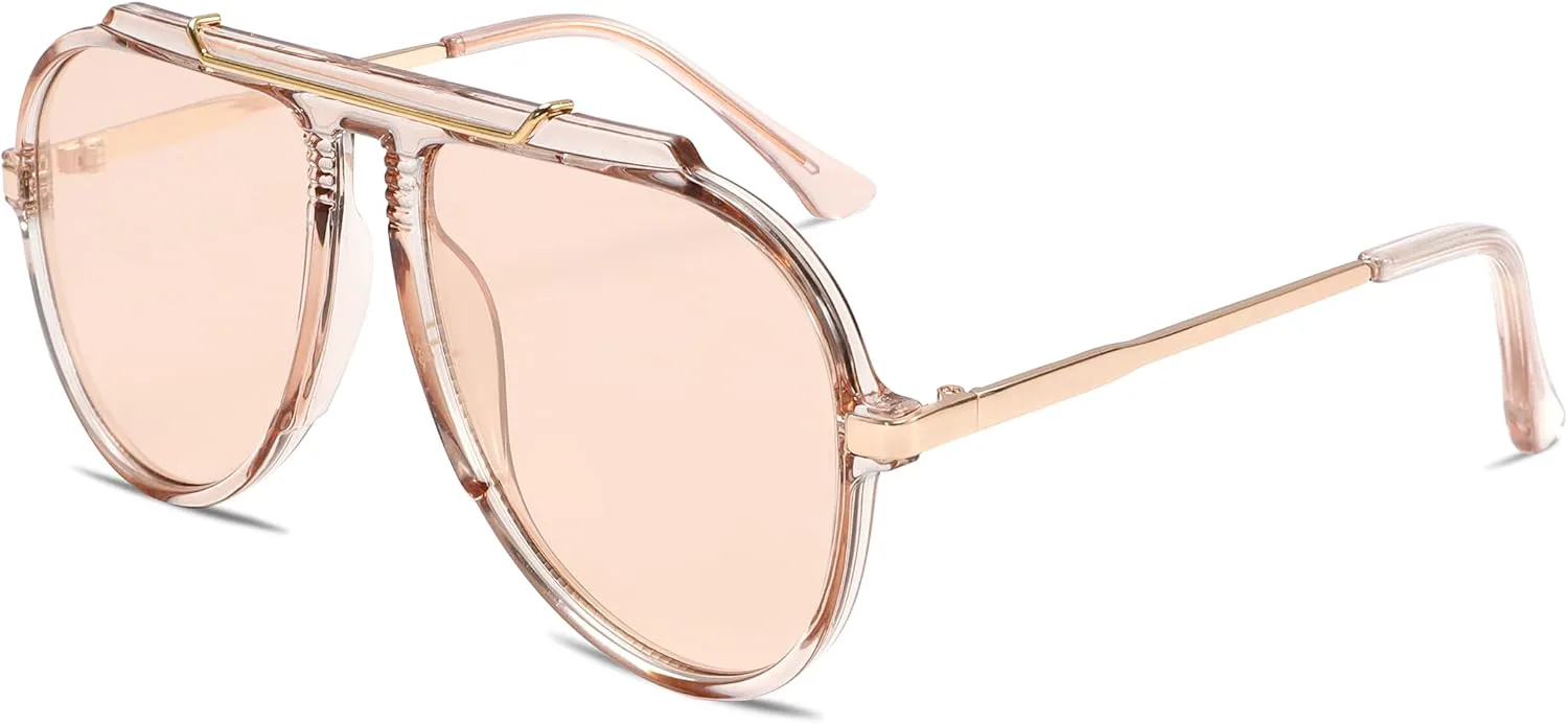 

Большие солнцезащитные очки-авиаторы для женщин и мужчин, ретро 70-х годов, золотистый металлик, квадратная форма, не спутываются GUVIVI, Clear Frame - Champagne Lens