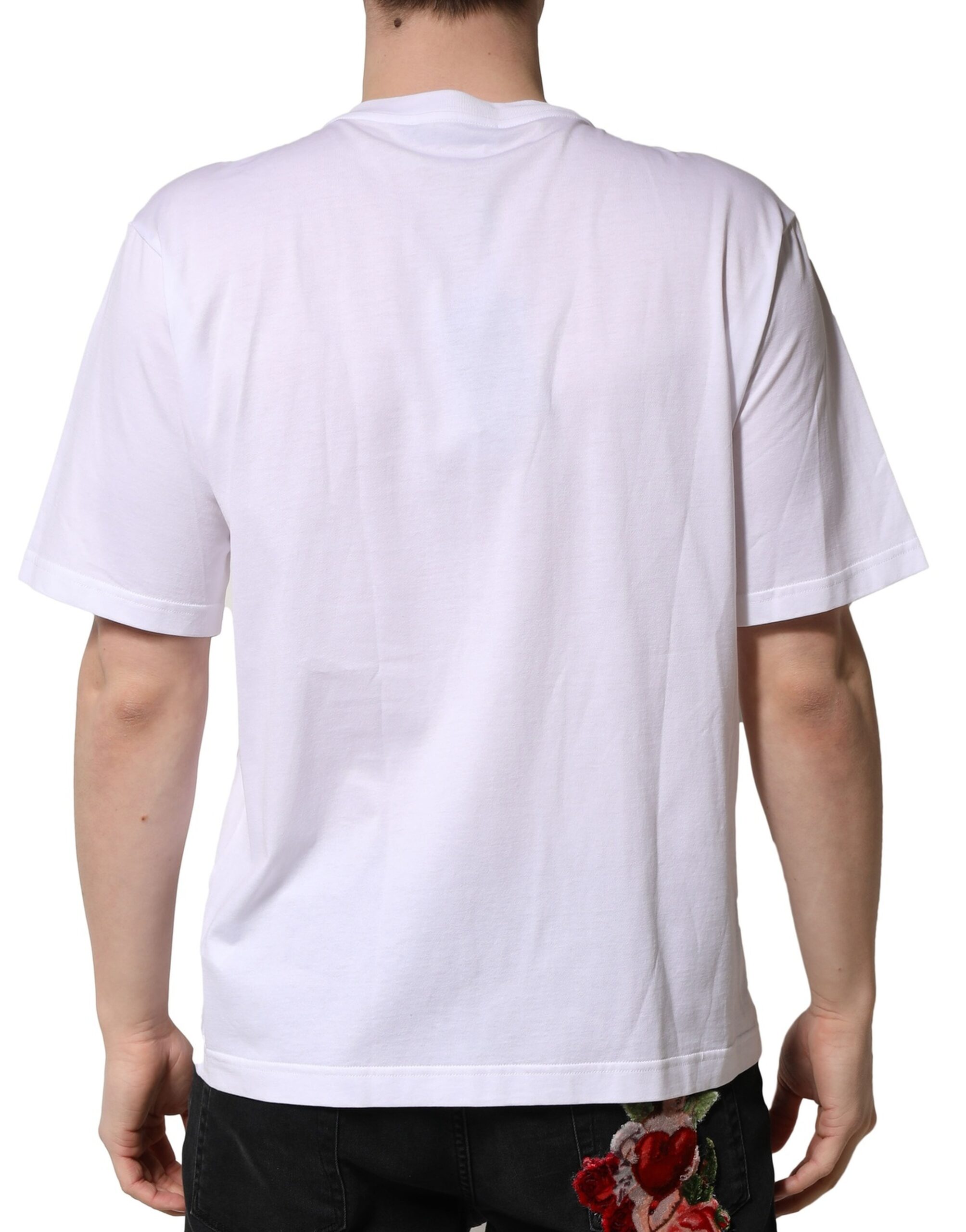 Белая хлопковая футболка с круглым вырезом и отделкой Dolce & Gabbana, White — фото 3