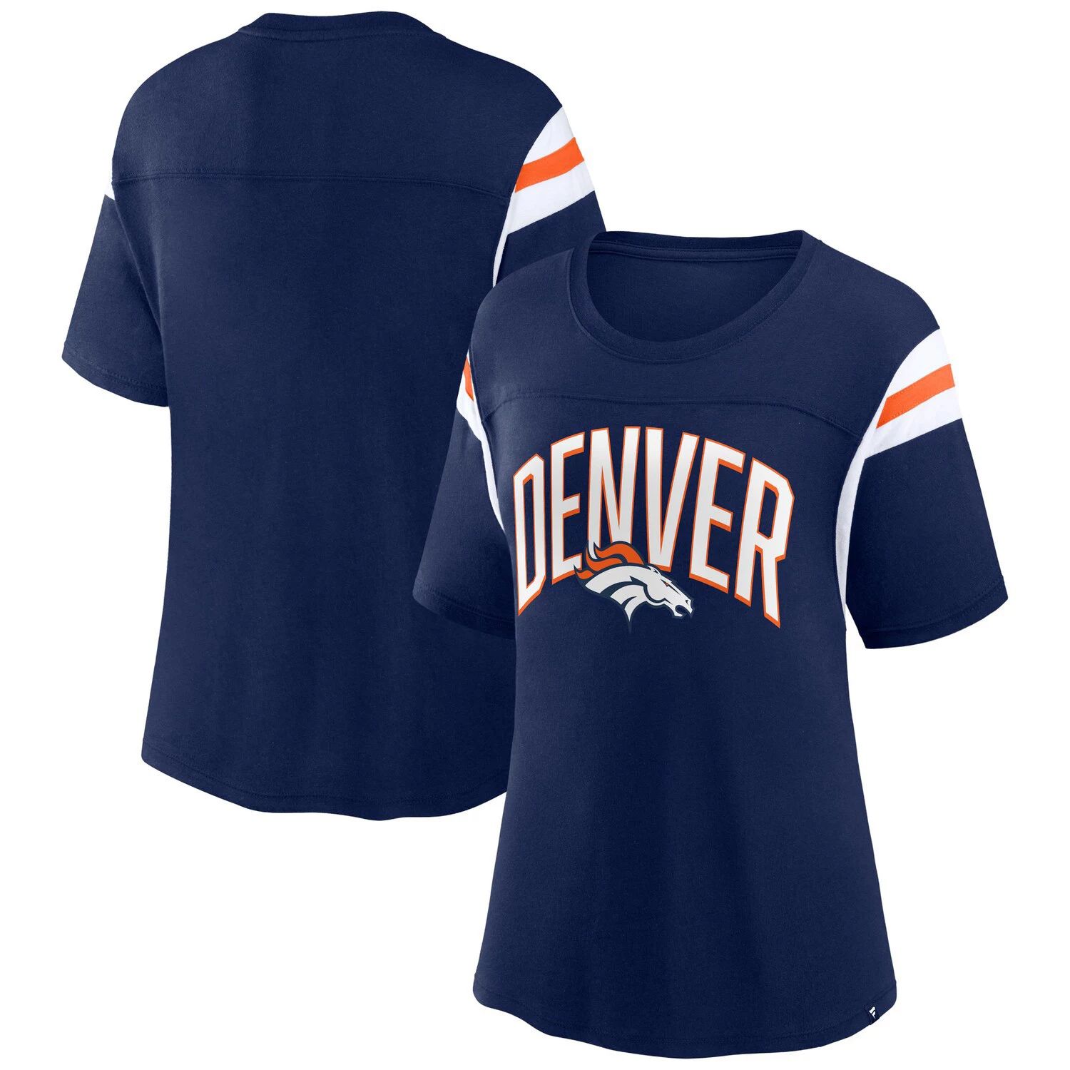 

Темно-синяя женская футболка с фирменным логотипом Denver Broncos Earned Stripes Fanatics, Синий, Темно-синяя женская футболка с фирменным логотипом Denver Broncos Earned Stripes Fanatics