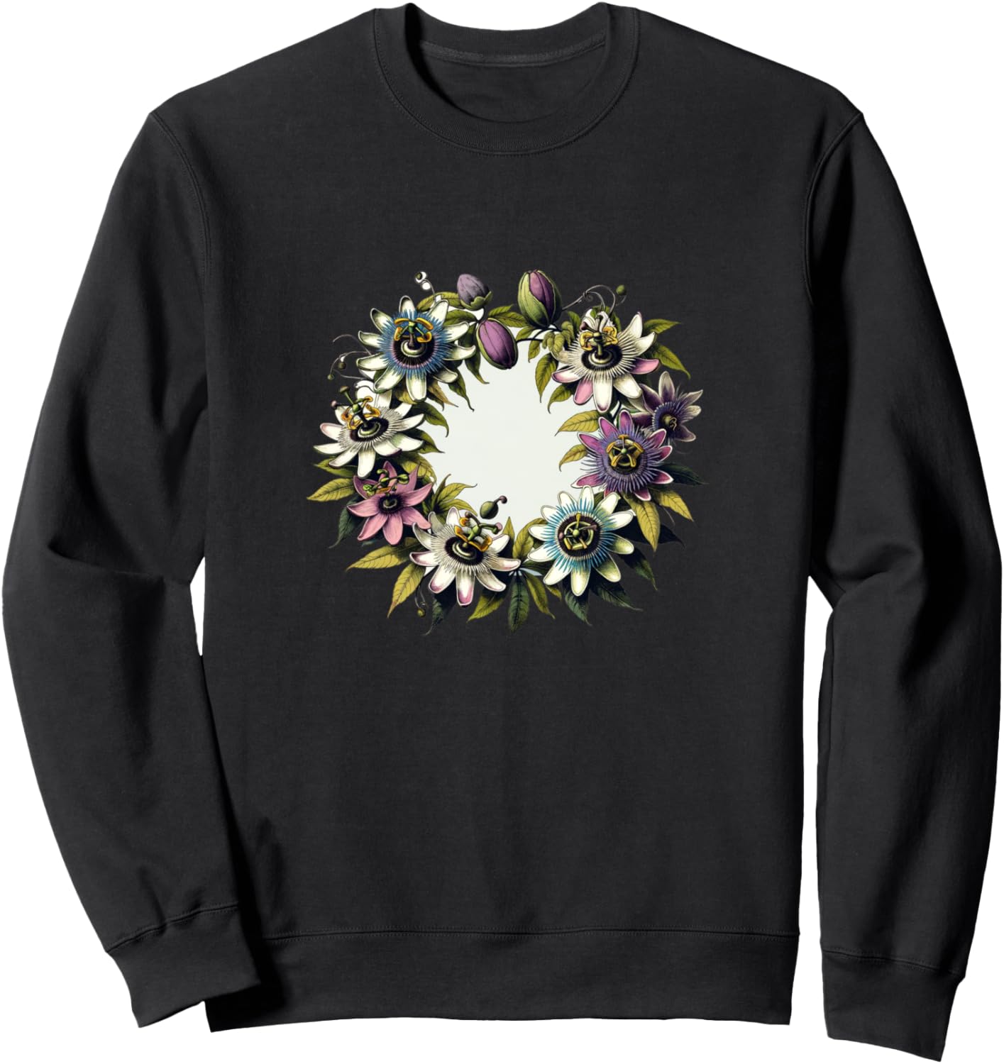 

Толстовка с изображением цветка страстоцвета в саду и цветочного венка Passion Flower Lovers Bubb, черный