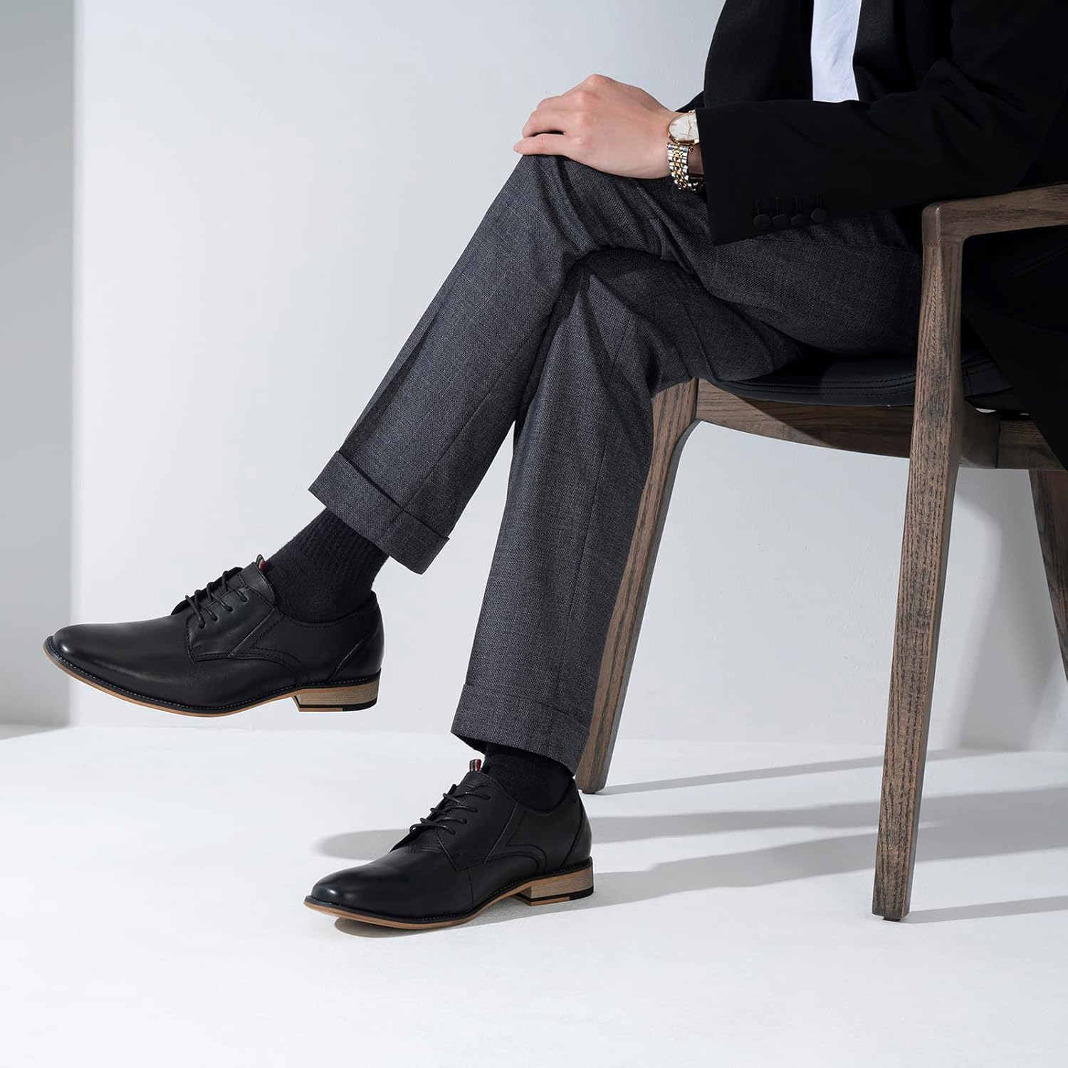 Мужские классические туфли Jousen из кожи с крыльями, формальные деловые оксфорды, броги, ретро дерби для мужчин, черный — фото 3