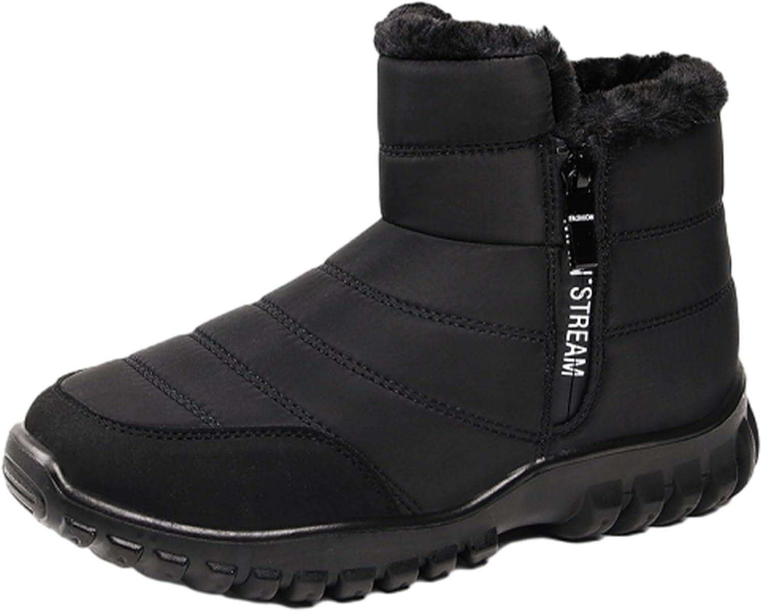 

Мужские зимние теплые ботинки до щиколотки, противоскользящие водонепроницаемые ботинки с утолщенной плюшевой подкладкой и двойной молнией для сохранения тепла Zplmide, черный