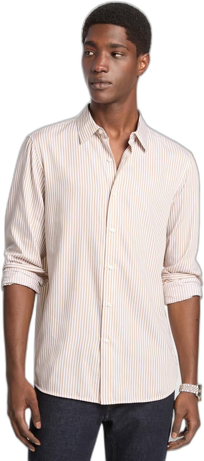 

Michael Kors мужская классическая рубашка с длинным рукавом в полоску, Khaki